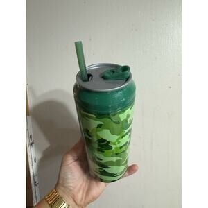 Cool Gear Spill Proof Can Slide Top Twist-Off Lid Straw 16 oz Green Camouflage